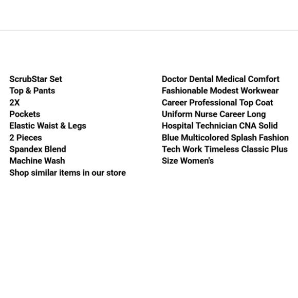 ScrubStar Set Top Pants 2X Pockets Elastic Waist Legs Plus Size 2 Pcs Uniform - Picture 3 of 12